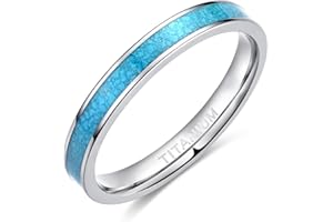 TIGRADE 3MM Titanium Ring Blue Turquoise Engagement Wedding Band for Woman Size 4-10