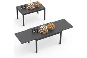 DOMI OUTDOOR LIVING Domi 59" - 89" Expandable Patio Dining Table - Aluminum, Adjustable, Smooth-Sliding, Outdoor Furniture for 6-8 Person, Ideal for Backyard, Porch, Deck, Garden - Dark Brown,