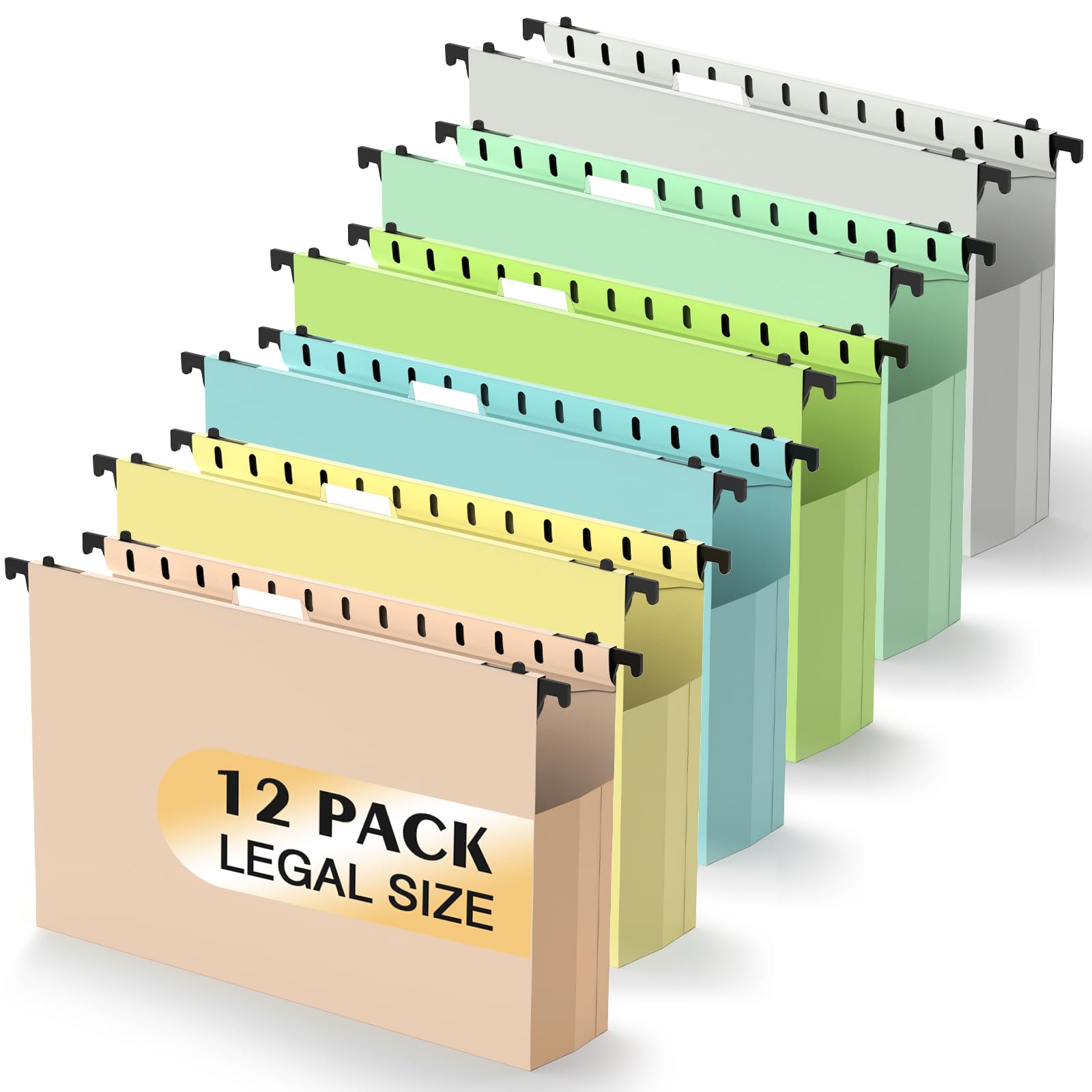 Photo 1 of Extra Capacity Plastic Hanging File Folders,12 Pack Reinforced Expanding Hang Folder Legal Size,Accordian Pocket,Heavy Duty 2 Inch Expansion,Hanging Folder Organizer for Office Home, Pastel Colors