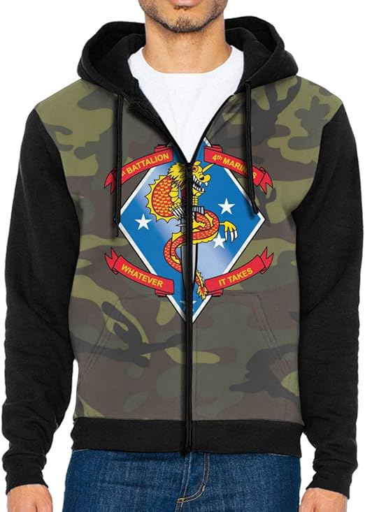 HUIHUANGm 1st Battalion, 4th Marines Men's Full-Zip Hooded Sweatshirt Pullover Hoodie Casual 