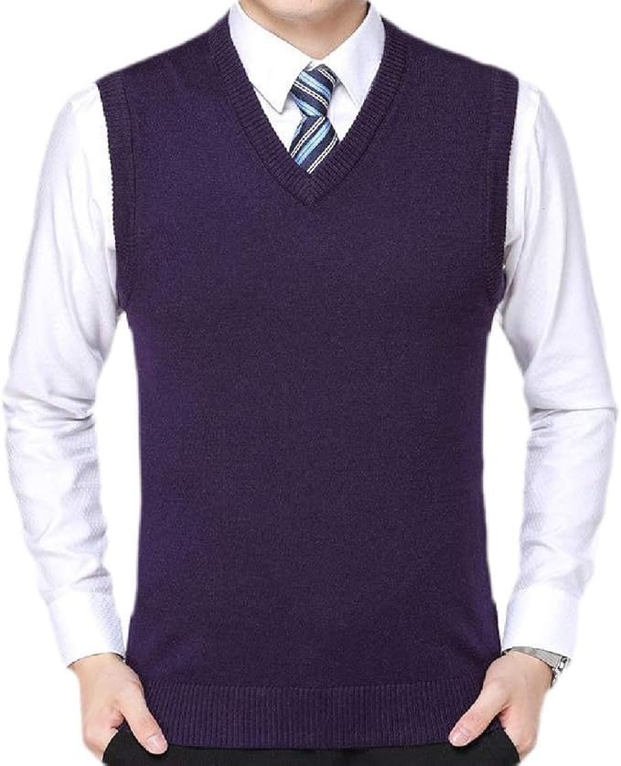 OTW Men's Sleeveless Plain V Neck Slim Fit Business Casual Sweater Vest