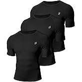 Roadbox Mens Compression Shirt Short Sleeve, 3 Pack Cool Dry Workout Base Layer Undershirts, Athletic T-Shirt for Gym Sports