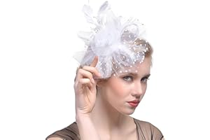 UMTURMOK Women's Tea Party Fascinators Mesh Flower-Shaped Pearl Feather Veil Kentucky Derby Fascinator Hats with Headband and Clip