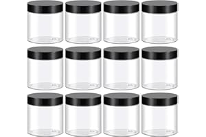 TUZAZO 4 Oz Plastic Container Jars with Lids BPA Free, Empty Round Clear Cosmetic Containers Plastic Slime Jars for Lotion, Cream, Ointments, Body Butter, Makeup, Travel Storage (12 Pack)