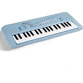 Soundo 37 Keys Kids Piano with Microphone, Music Keyboard, Light Blue | 4 Tones 4 Rhythms 10 Demos, Record and Playback, Detachable Mic, USB or Battery Powered, Learning Toy for Beginners 3-8