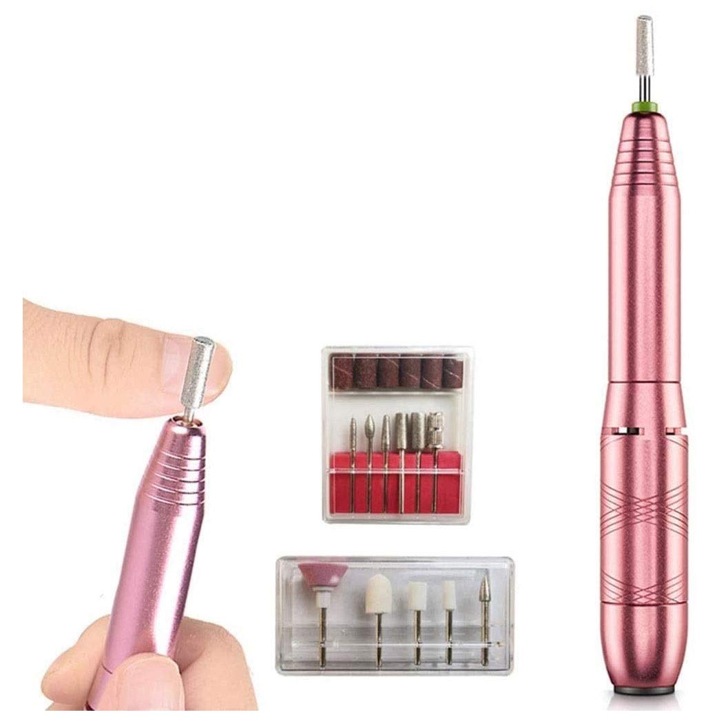 Qin 20000rpm Nail Drill Handpiece, Portable Handpiece File Grinder Manicure Pedicure Tools with Nail Drill bits and Sand Bands for Liquid Monomer Dip Powder Polygel Gel Polish Tips
