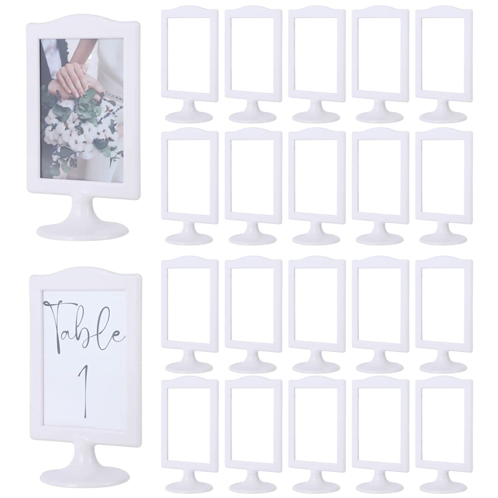 Photo 1 of Litpoetic 20 Pack Double Sided Standing Picture Frame 4x6 Plastic Photo Frame Bulk White Picture Display Holder Stand for Table Number, Menu, Wedding, Christmas