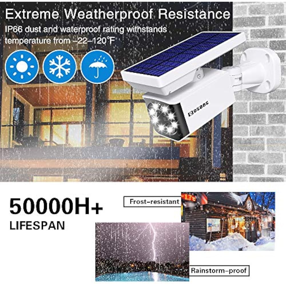 Solar Motion Sensor Light Outdoor, 800LM Watt LED Wireless Spotlight