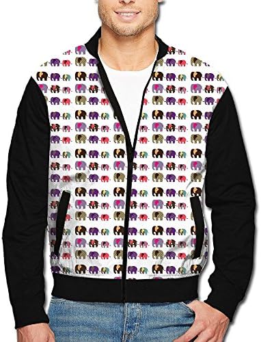 Mens Spin Pattern Elephant Polyester Stand Collar Front Zip Jacket