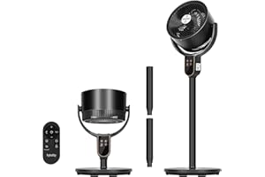 hykolity Fan for Bedroom, 90°+70° Omnidirectional Oscillating Standing Fan, 3 in 1 Pedestal & Tabletop fan, Quiet Floor Fan with Remote, Adjustable Heights, 8 Speeds Air Circulator, 12H Timer