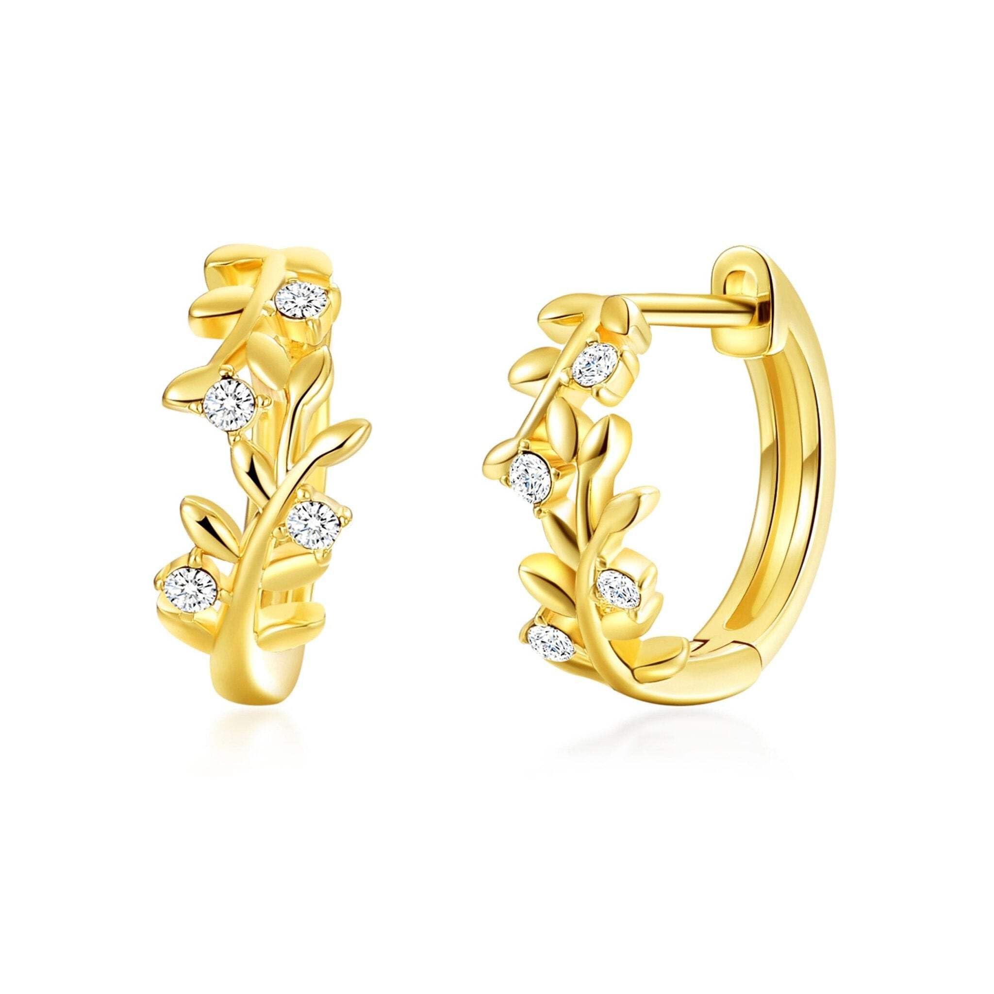 Philip Jones 18k Gold Plated Leaf Hoop Earrings Created with Zircondia® Crystals