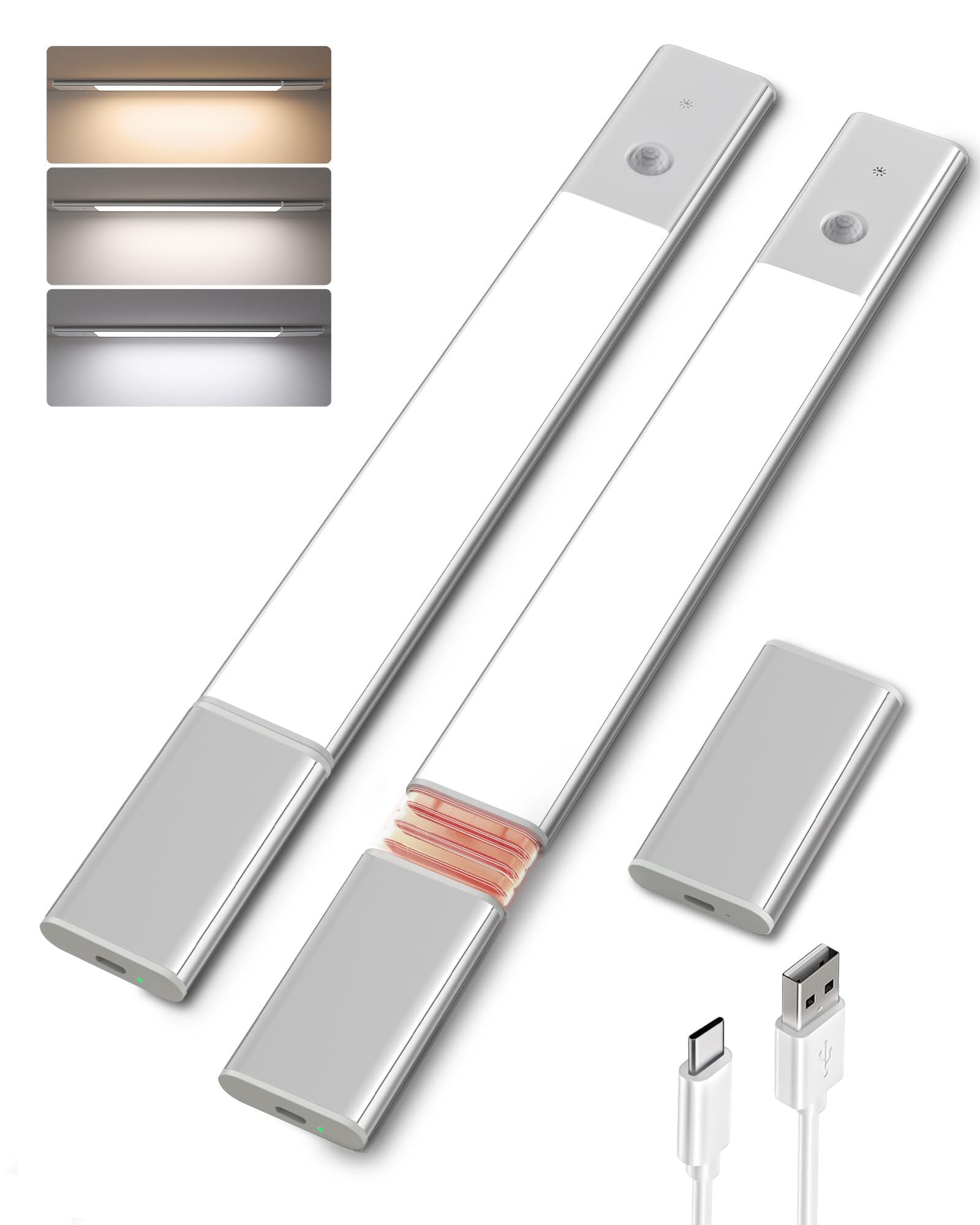 Photo 1 of EZVALO Under Cabinet Lighting, 2200mAh Detachable Battery, 76 LEDs Dimmable Closet Lights, 3 Color Temps, Wireless Motion Sensor Light for Stairway, Kitchen, Wardrobe with 3 Battery