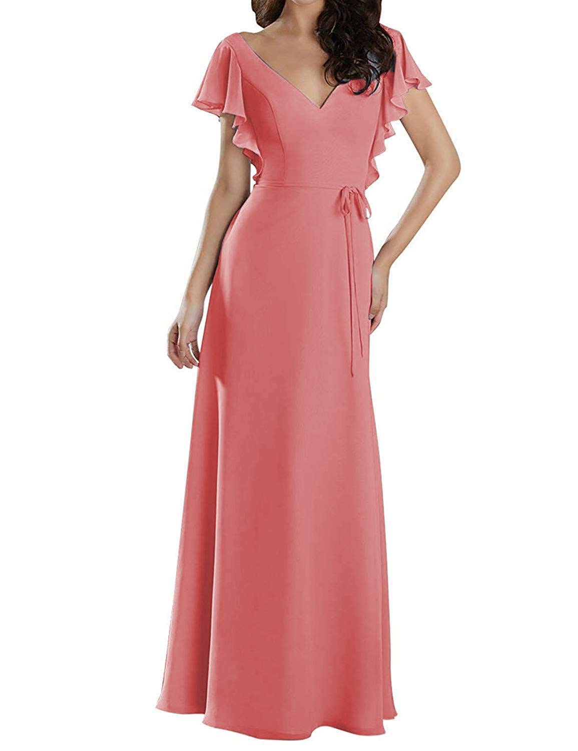 coral v neck dress