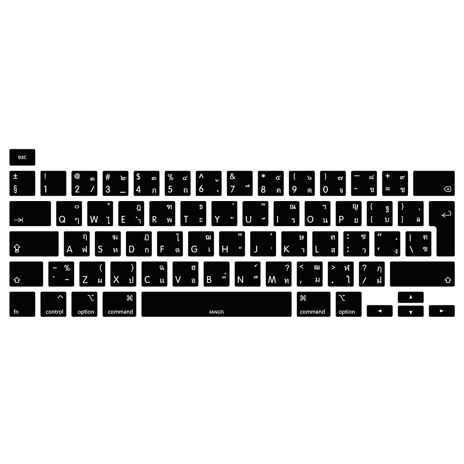 MiNGFi Silicone Thai Keyboard Cover for MacBook Pro 13" M1/M2 A2338 (2020–2023), A2289 (2020), A2251 (2020–2021), Pro 16" A2141 (2019–2021) EU/ISO Layout - Black