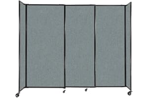 Versare Straightwall Sliding Portable Wall Partition | Freestanding Office Dividers | Locking Wheels | Temporary Room Separator | 7'2'' Wide x 6' Tall Sea Green Fabric Panels