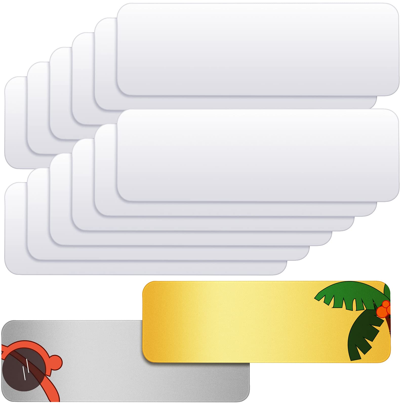 Photo 1 of 12 Pieces Sublimation Name Plate Blank Aluminum Name Card Personalized Custom Plate Blank Metal Message Tag Label with 12 Pieces Adhesive Backing for Men Women Boys Girls Wife Husband