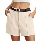 Feiersi Womens Casual High Waisted Elastic Waist Wide Leg Tailored Shorts Pleated Trendy Dressy Work Trouser Shorts