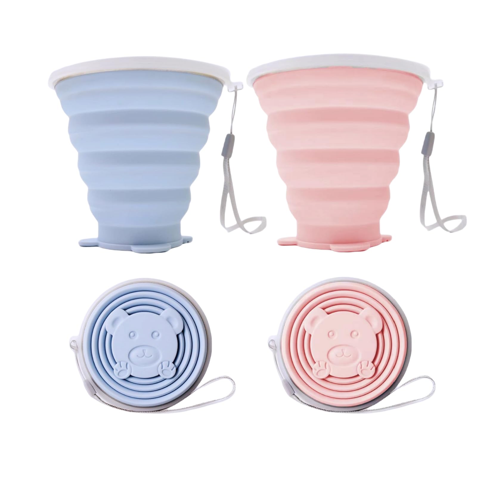 DAWOOWF 270 ml Portable Folding Travel Cup with Plastic Lid, BPA Free Collapsible Silicone Tumbler, Reusable, Ideal for Picnic, Camping, Hiking and Travel (Pink+Blue)