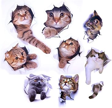Wandsticker Wandaufkleber 3d Katzen Wandtattoo Kombination Wc Aufkleber Wasserdichte Kuhlschrankaufkleber Turaufkleber Fur Toilette Badezimmer Schlafzimmer Kinderzimmer Kuche