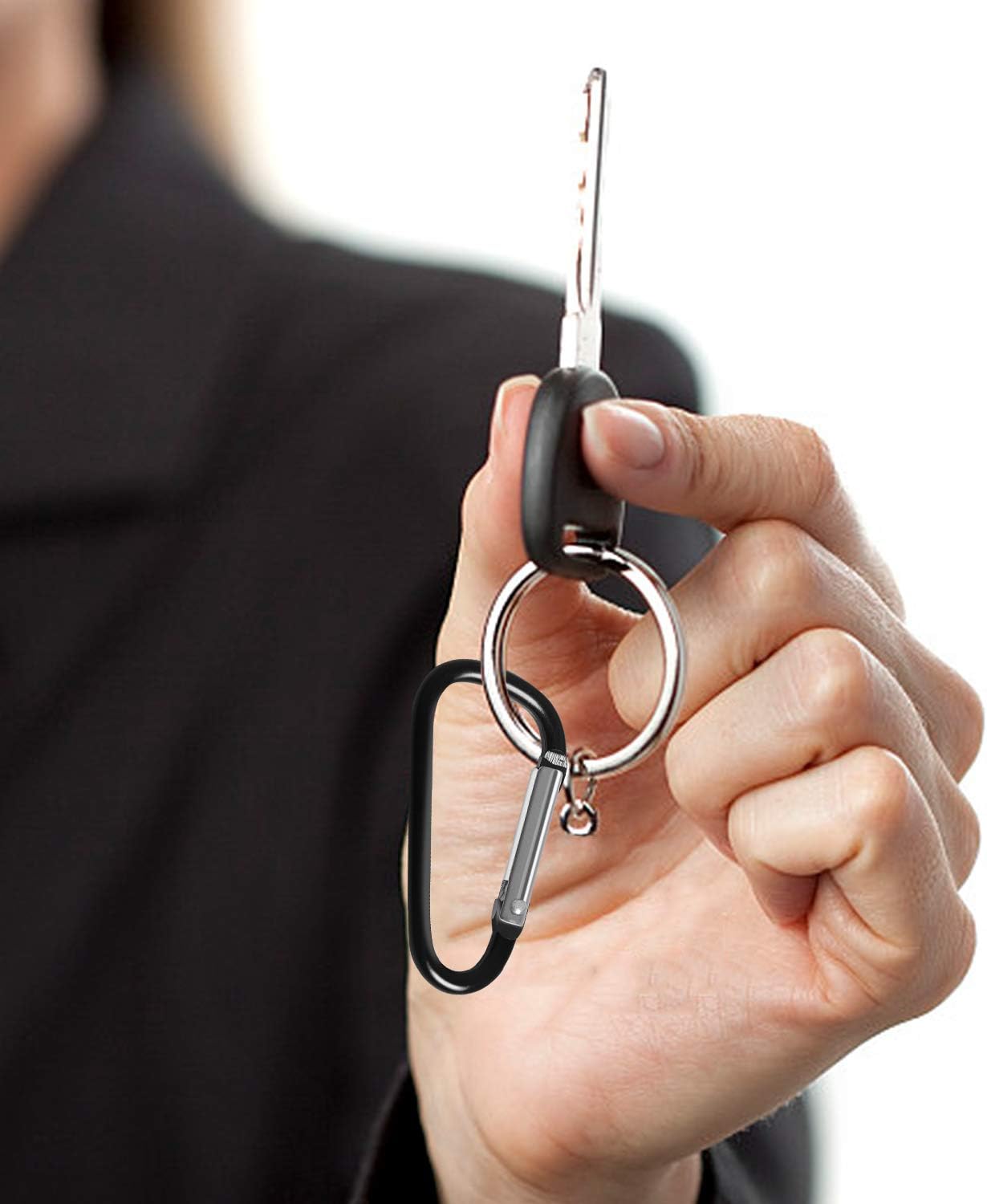 UPINS 100 Pcs Aluminum Carabiner Caribeaner Keychain Clips Bulk Black Small Caribeener Clips, D Shape Key Chain Rings: Sports & Outdoors