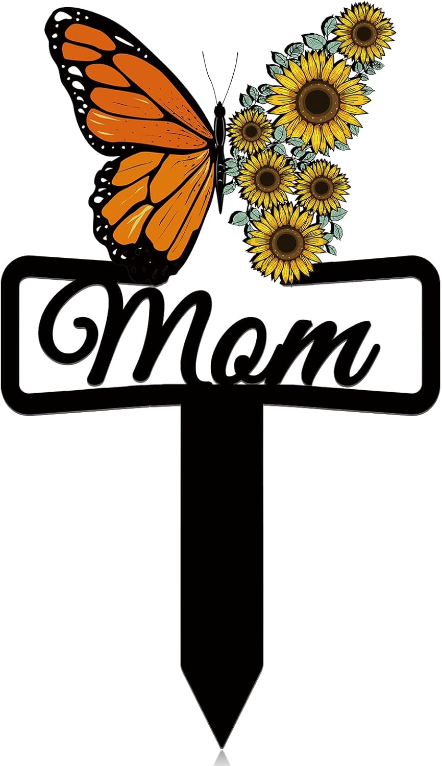 Decorative Garden Stakes - Memorial Stakes Mom Grave Decorations for Cemetery Metal Grave Plaque Stake Markers Memorial Plaques Sympathy Garden Stake Waterproof Grave Stake Garden Cemetery Decorations for Grave Yard (Sunflower)