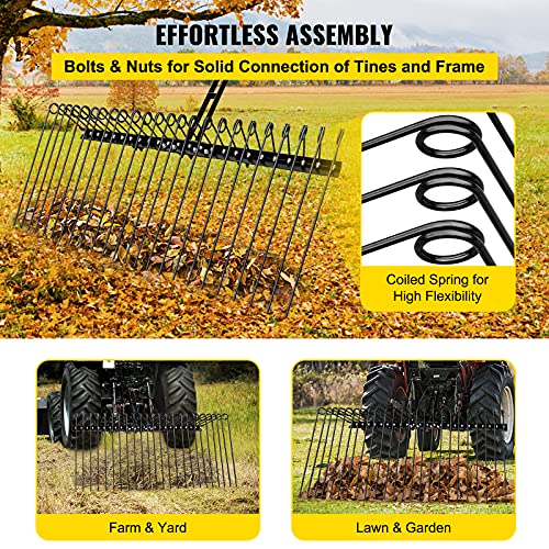 VEVOR Landscape Rake, 60 Inch Wide Tractor Rake, 3Point Tow Behind