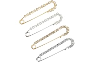 Lixdrem 4pcs Brooche Pins, Sweater Shawl Hat Clips Decorative Safety Pins for Clothes Faux Crystal Pearl Brooches and Pins for Women Fashion Dress Clips