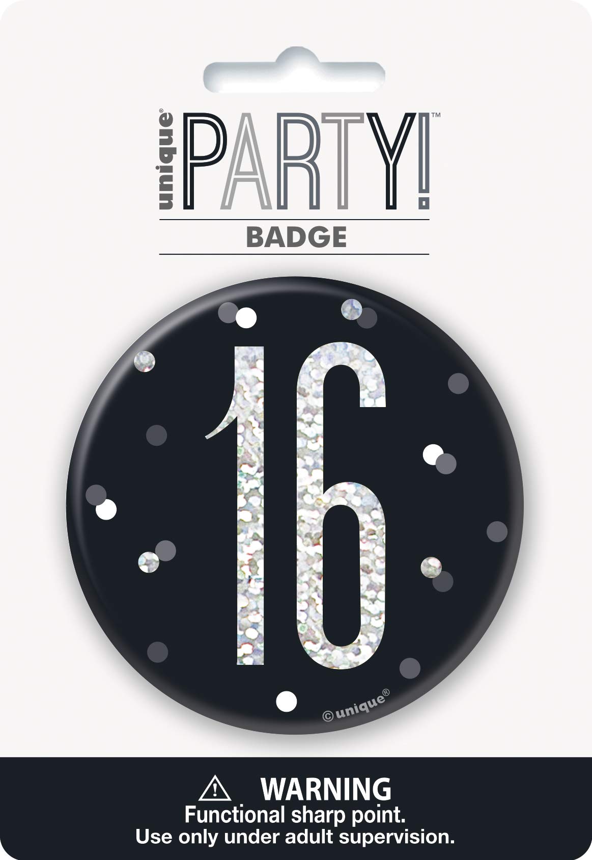 Round Prismatic 16th Birthday Badge | Party Accessories | Black | 1 Pc.