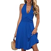WKIOR Womens Sundress Summer Beach Vacation Sleeveless Halter Neck A-Line 2026 Boho Floral Midi Dress with Pockets