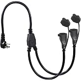 2FT Outdoor Extension Cord Splitter - 90-Degree Flat Plug Black 2 Way Waterproof Power Cord Y Splitter,1 to 2 Extension Cord, 125V 13 AMP 16AWG Short 3 Prong Extender Cord with 2 Outlets