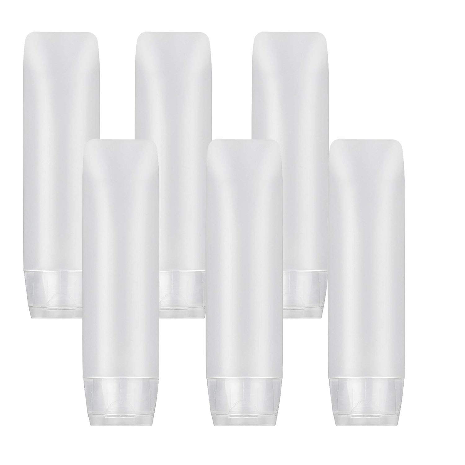 JamHooDirect 6Pcs 30ml Clear Plastic Empty Travel Bottles with Flip Cap, Transparent Refillable Cosmetic Containers Squeezable Tubes Includes 12 Stickers for Shampoo, Conditioner, Lotion