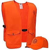 BASSDASH Blaze Orange Hunting Safety Vest & Baseball Hat Unisex Highly Visible Water Resistant Quick Dry for Fishing Hiking