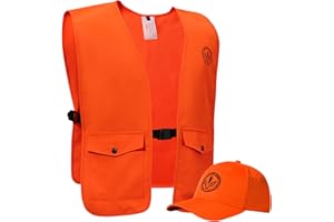 BASSDASH Blaze Orange Hunting Safety Vest & Baseball Hat Unisex Highly Visible Water Resistant Quick Dry for Fishing Hiking