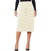 luvamia Corduroy Skirts for Women Midi Length High Waisted Button Down Trendy Stretchy Fall Elastic Waist Casual Skirt