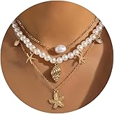 mintolex Shell Necklaces for Women Layered Gold Boho Beaded Seashell Choker Adjustable Pearl Starfish Necklace Beach Jewelry Hawaiian Summer Accessories for Women