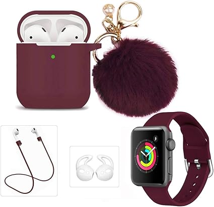 Amazon Com Airpods Case And Iwatch Apple Watch Band Litodream 5 In 1 Case And Watch Band Compatible With Airpods 2 1 Silicone Case Cover With Keychain Strap For Airpod And Iwatch Burgundy 38mm 40mm Home