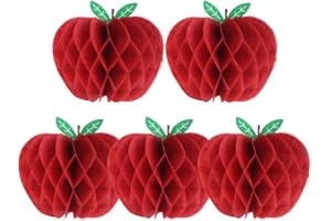 SUNBEAUTY 5 Pcs Red Apple Shaped Paper Honeycomb Paper Apple Hanging Decoration School Classroom Back to School Decoration(4 Inch)