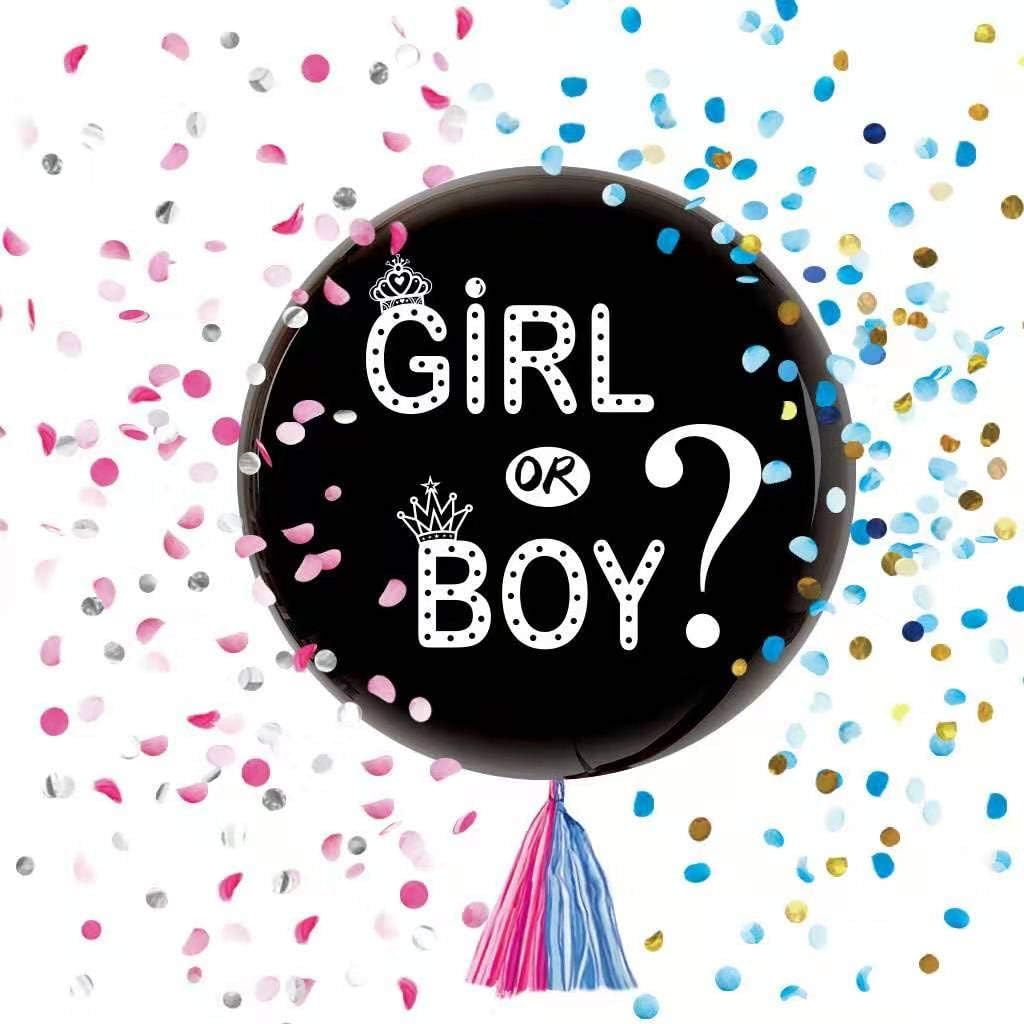 Be finer - Baby Gender Reveal Party Balloons,36 inch Black Balloon with Pink and Blue Confetti,Baby Shower Gender Reveal Party Supplies Decoration (Pink Confetti)