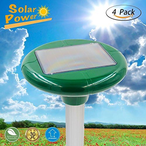Solar Sonic Mole&amp;Pest Repeller - 4 Pack Solar Powered Repellent Repels Mole/Rodent/Vole/Shrew/Gopher And Other Rodents By HappyHomey, Safe to Your Family, Pets And Plants
