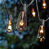 10Ft Outdoor String Lights Waterproof, Hanging Patio Lights with 11 Edison Bulbs (1 Spare), ST40 Vintage Edison Bulbs String Lights for Indoor Garden Backyard Party Wedding Balcony Decor- Black