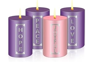 MTLEE Set of 4 Christmas Advent Candles with Words Pillar Candles Advent Wreath Candles for Adult Home Wedding Advent Rings Wreaths Church Receptions Celebrations, Purple Pink (2 x 3'')