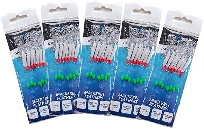 Power Cast 7 Hooks Mackerel Feathers Daylight Flash 5 Pack Rig