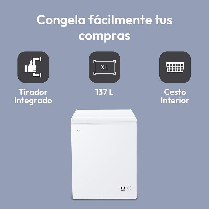 CCHH 145E, Congelador Arcón Horizontal, Ancho 70CM, 137L, Tecnología Estática, 1 Cesto, Control Electrónico Externo, Indicador de Temperatura, Alarma Aumento de Temperatura, 39DB, Blanco