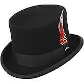 GEMVIE Men 100% Wool Top Hat Mad Hatter Satin Lined Black Low Top Hats for Party