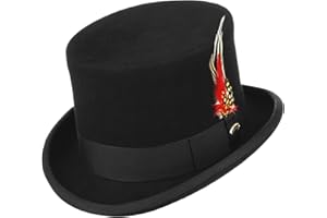 GEMVIE Men 100% Wool Mad Hatter Satin Lined Black Low Top Hats
