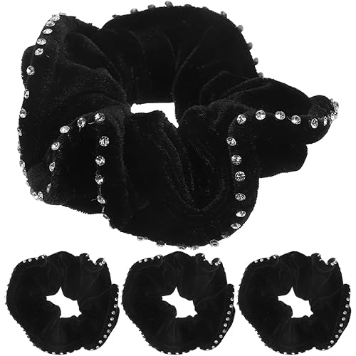 NOLITOY 12 PCS Black Velvet Sparkly Hair Scrunchie with Rhinestone, Fashion Crystal Hair Tie Ponytail Holders for Women Girls