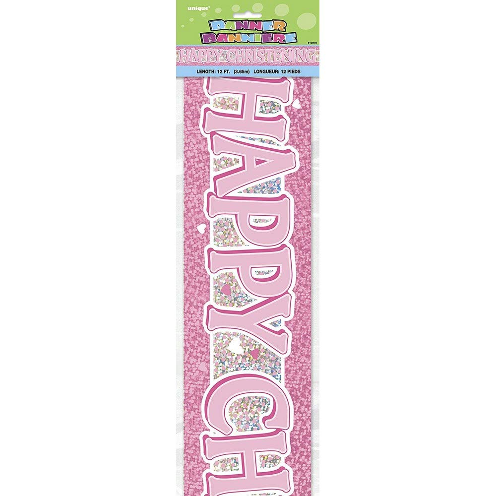 Pink Christening Long Prism Banner (3.6 meters) 1 Piece - Elegant and Distinctive Decorative Banner for Celebration & Decor