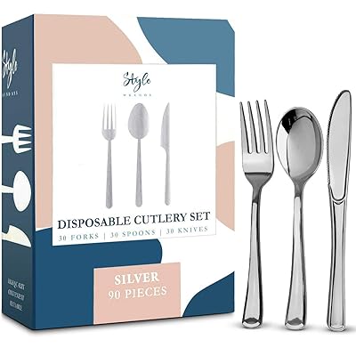 90-Piece Silver Plastic Cutlery Set Disposable Brunei Ubuy