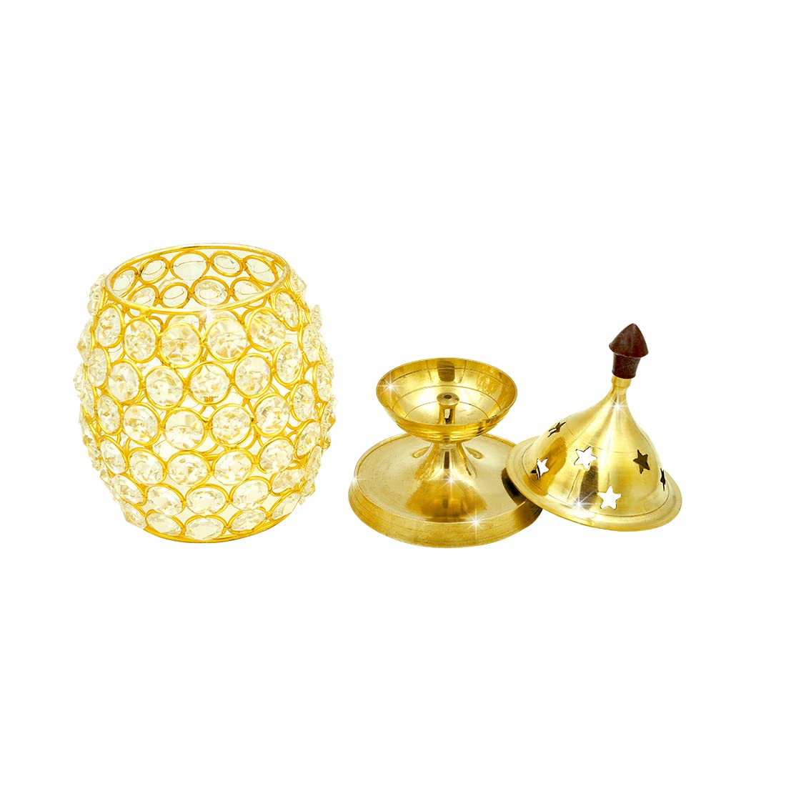 Shubhkart Nitya Brass Akhand Brahmand Crystal Diya | Deepak Oil Lamp Large Size | Diwali Jyoti Pooja Oil Lamp for Pooja Temple Tealight Holder & Lalten (4.6" H x 4.29" L x 4.29" W) - 375Gms 4