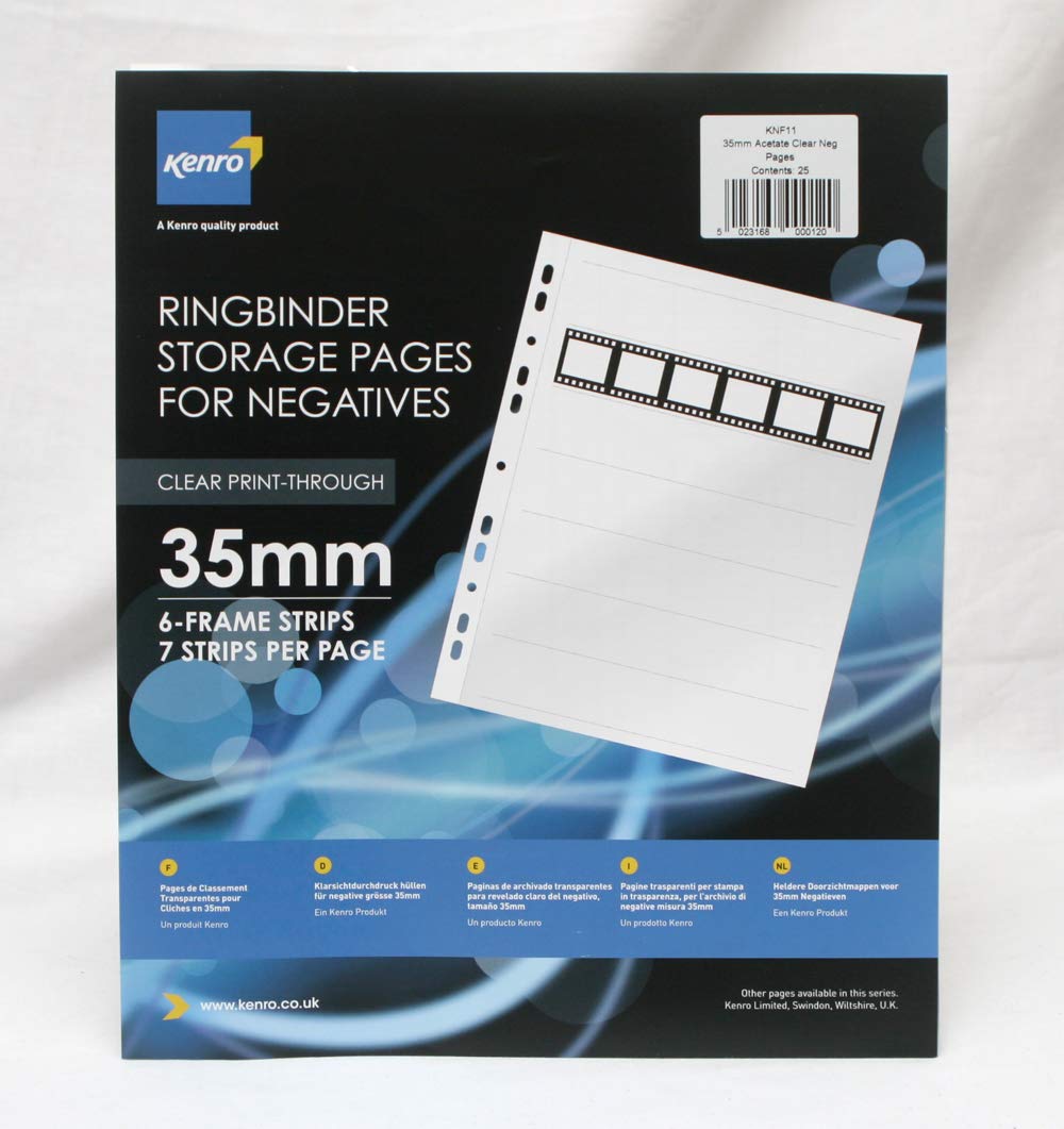 Kenro Transparent Negative Pages for Ringbinder for 7 Strips of 6 Frame 35mm Film Pack of 25 - KNF11